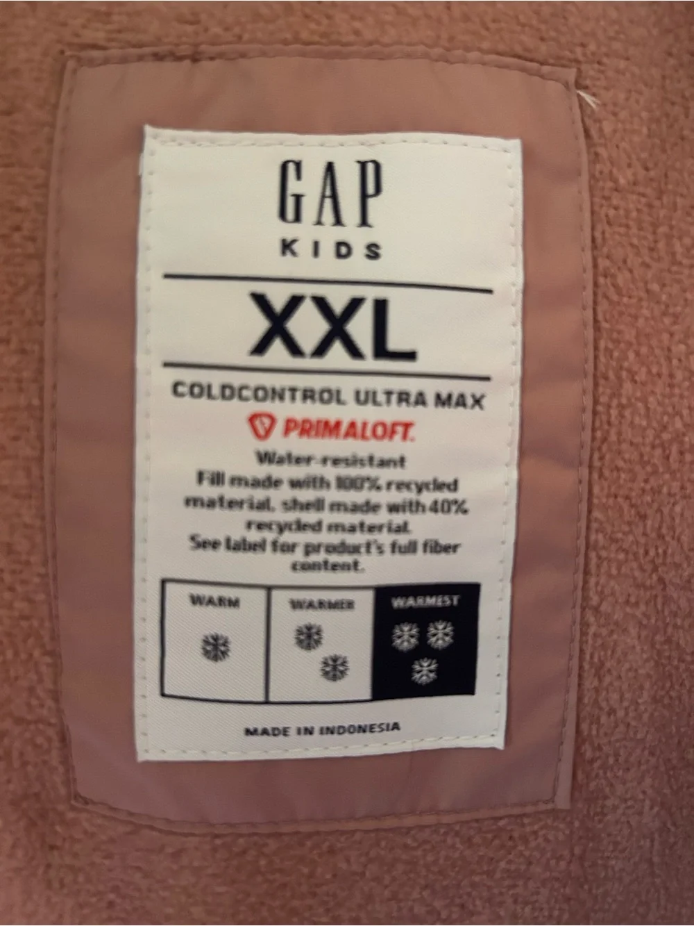 GAP Kids Dusty Pink Long Puffer Coat with Faux Fur Trim